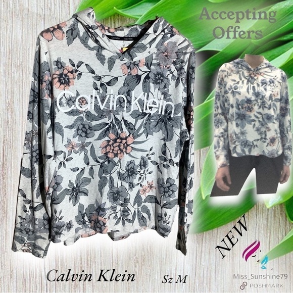 Calvin Klein NEW - Sz M - lightweight hoodie floral, flowy - Picture 1 of 7